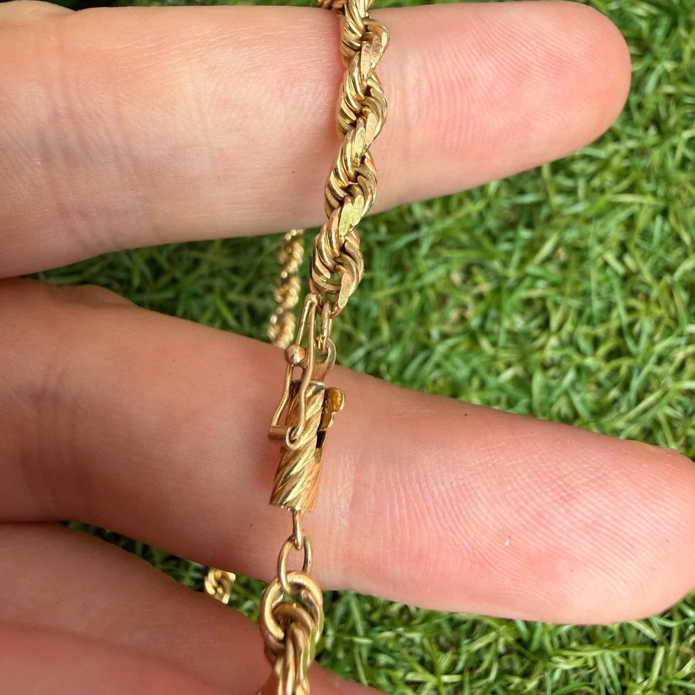 14K Yellow Gold 4mm Rope Chain Bracelet 8 Inch 10g Diamond Cut Solid Link MC